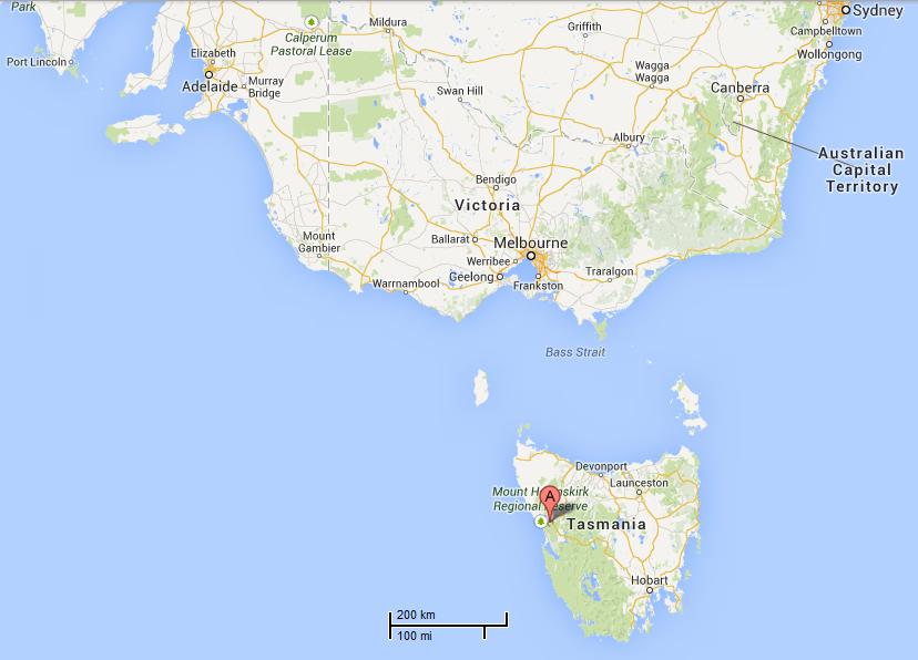 map showing location of Zeehan in Tasmania